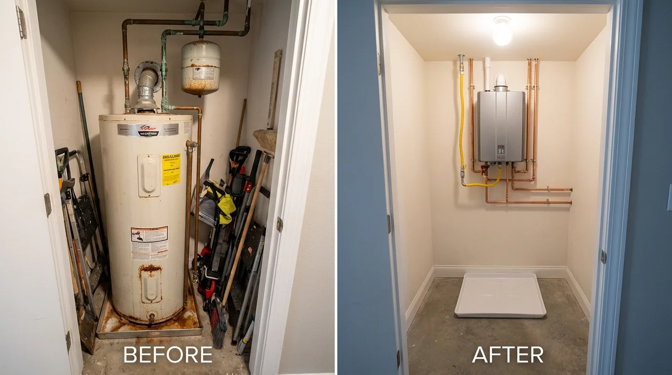 Tank water heater versus wall-mounted tankless unit comparison for Athens, WI homeowners