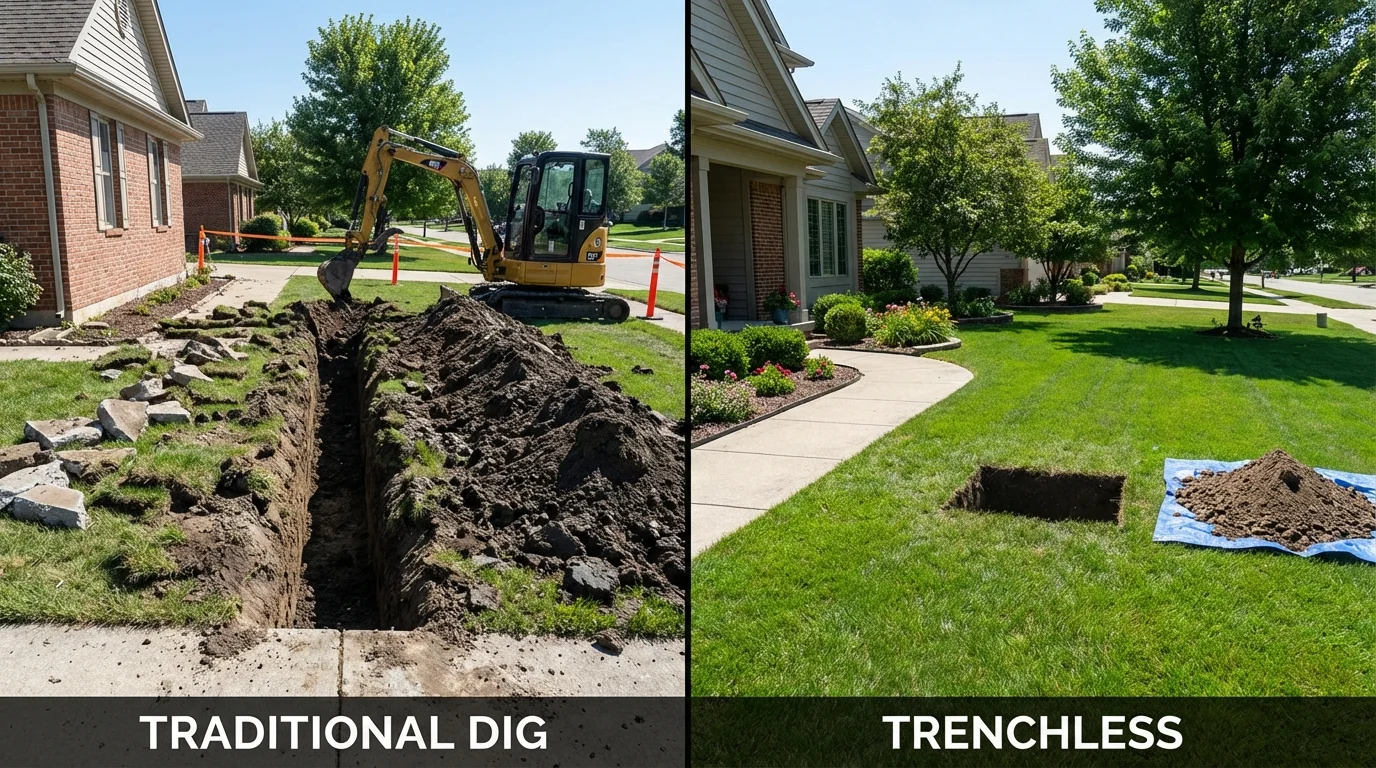 Trenchless sewer repair with minimal yard damage versus traditional excavation in Athens, WI